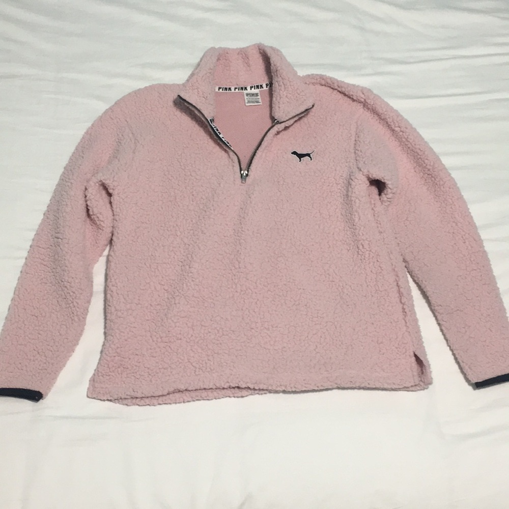 victoria’s secret pink fuzzy quarter zip pullover